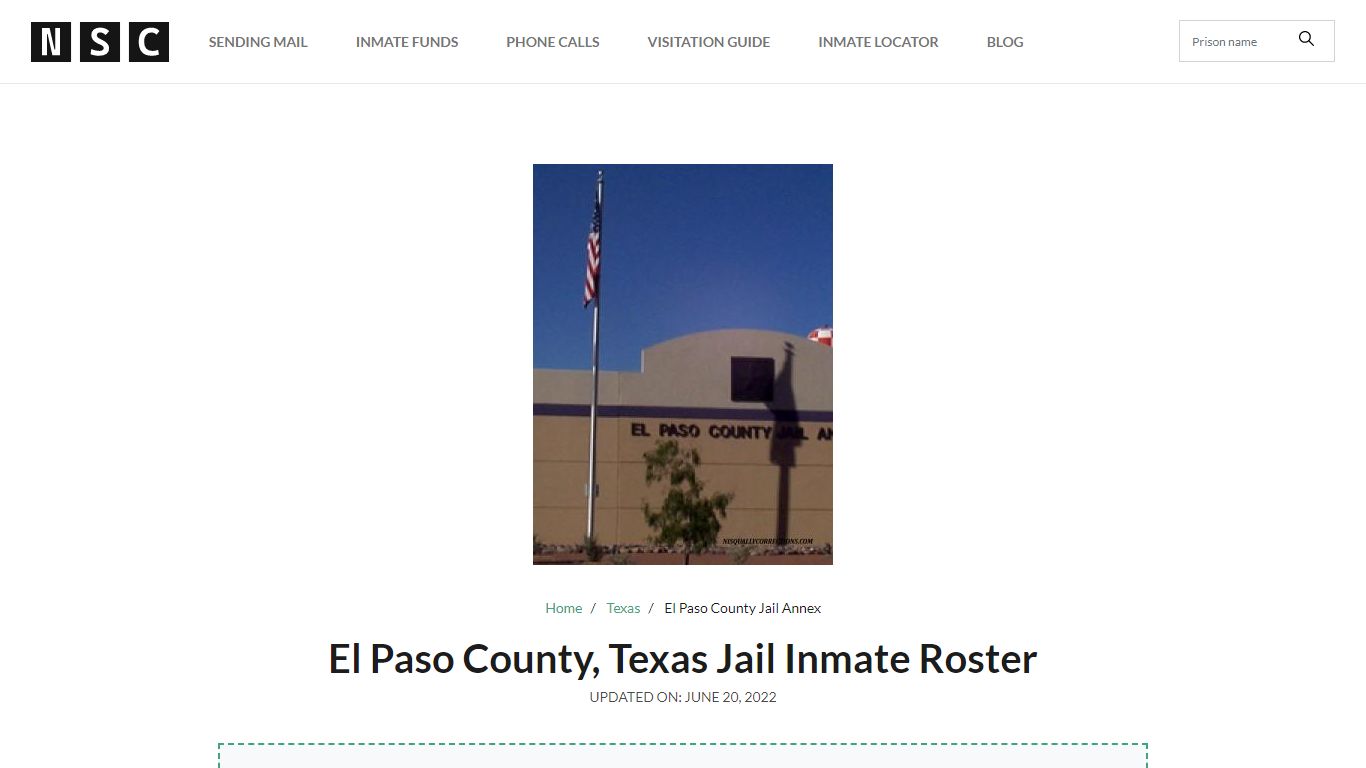 El Paso County, Texas Jail Inmate Roster